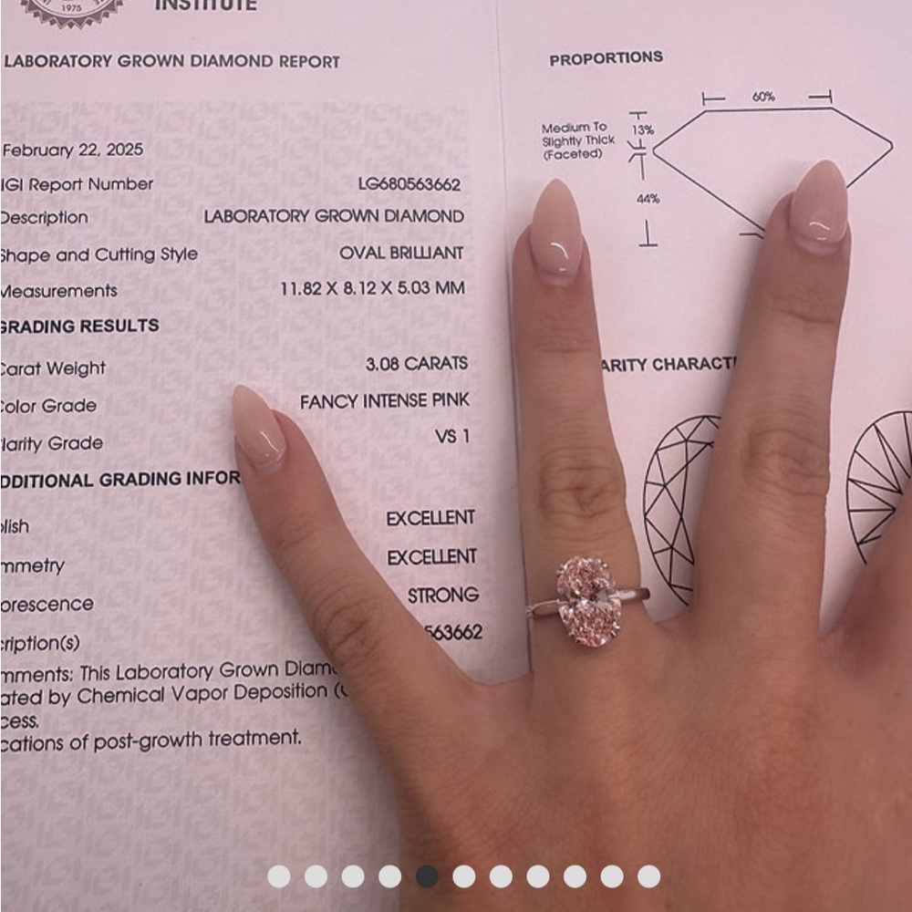 3.08 carat fancy vivid pink oval diamond engagement ring solitaire hidden halo - Picture 8 of 10